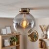 Gastor plafondlamp rookglas, glazen bol met messing look en E27 fitting