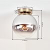 Vintage Plafondlamp Gastor met ronde rookglazen bol, ø 20 cm, E27, in oud messing