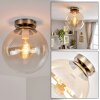 Gastor rookglas plafondlamp glazen bol ø 25 cm, E27 vintage messingkleurig