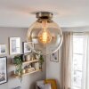 Gastor rookglas plafondlamp glazen bol ø 25 cm, E27 vintage messingkleurig