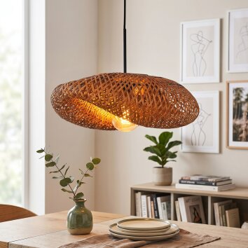 Bauro bamboe hanglamp met gewelfde lampenkap, lengte 50 cm voor eettafel