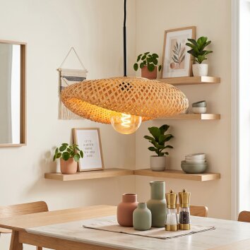 Bauro organische hanglamp met gevlochten kap, lengte 40 cm voor eettafel