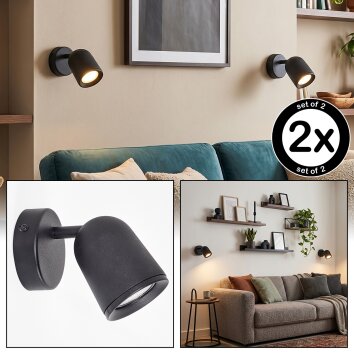 LED Muurspot Lemak, set van 2 met verstelbare, draaibare en zwenkbare spotkoppen
