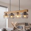 Eettafel-hanglamp Ripoll met houten balk, 4 bollen, verstelbaar bij montage, lengte 75 cm