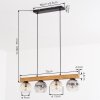 Eettafel-hanglamp Ripoll met houten balk, 4 bollen, verstelbaar bij montage, lengte 75 cm