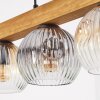Eettafel-hanglamp Ripoll met houten balk, 4 bollen, verstelbaar bij montage, lengte 75 cm