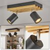 LED plafondspot Velani met houten lamellen, 2 draaibare en zwenkbare zwarte spotkoppen