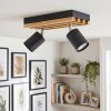 LED plafondspot Velani met houten lamellen, 2 draaibare en zwenkbare zwarte spotkoppen
