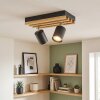 LED plafondspot Velani met houten lamellen, 2 draaibare en zwenkbare zwarte spotkoppen
