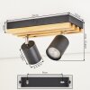 LED plafondspot Velani met houten lamellen, 2 draaibare en zwenkbare zwarte spotkoppen