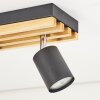 LED plafondspot Velani met houten lamellen, 2 draaibare en zwenkbare zwarte spotkoppen