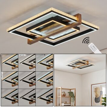 LED-plafondlamp Selani met vierkante kaders, houten balk, CCT 2700-6500 Kelvin