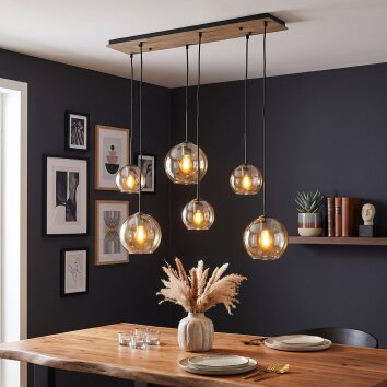 Koyoto 6-lichts hanglamp eettafel met bolvormige kappen, retro boho