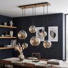 Cluster-hanglamp Koyoto, hoogte verstelbaar bij montage, 6 amber bollen aan een houten balk