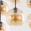 Cluster-hanglamp Koyoto, hoogte verstelbaar bij montage, 6 amber bollen aan een houten balk