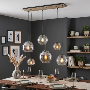 Koyoto 6-lichts eettafel hanglamp met bolvormige kappen en E27-fittingen