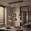 Hanglamp Koyoto, in hoogte verstelbaar bij montage, 6 glazen schermen in amber en chroom