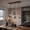 Hanglamp Koyoto, in hoogte verstelbaar bij montage, 6 glazen schermen in amber en chroom