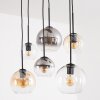 Clusterhanglamp Koyoto met 6 bollen in amber, helder en rookglas, verstelbaar bij montage