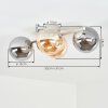 Clusterplafondlamp Chehalis met 4 glazen schermen in amber en rookkleurig, zandkleurig frame