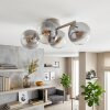 Moderne cluster-plafondlamp Gastor met 4 rookglazen bollen, zandkleurig metalen armatuur