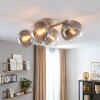 Moderne cluster-plafondlamp Gastor met 4 rookglazen bollen, zandkleurig metalen armatuur