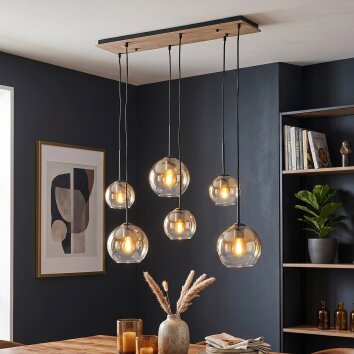 Koyoto 6-lichts E27 hanglamp met bolkappen, langwerpig voor eettafel
