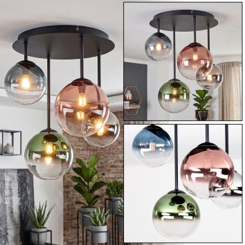 Chehalis 4-lichts plafondlamp met bollen voor woonkamer, rond ø 38 cm, vintage