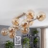 Zandkleurige cluster-plafondlamp Gastor met 10 amberkleurige glazen bollen ø 15 cm