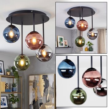 Chehalis glazen bol plafondlamp met 4 glazen kappen, rond, ø 35 cm