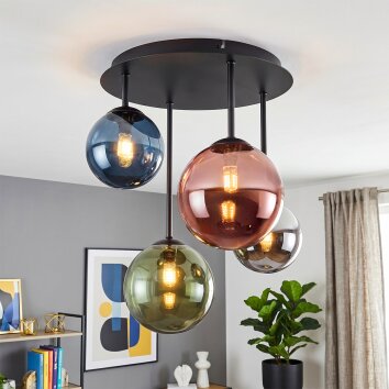 Chehalis retro plafondlamp met 4 bolvormige kappen, rond design voor woonkamer