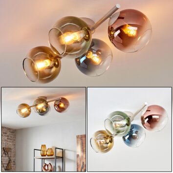 Plafondlamp met glazen bollen Koyoto, clusteropstelling met 4 kappen in bont