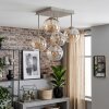 Cluster-plafondlamp Koyoto met 5 amberkleurige glazen bollen, met zandkleurige plafondplaat