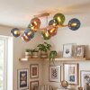 10-lichts clusterplafondlamp Gastor met glazen bollen in blauw, groen en koper