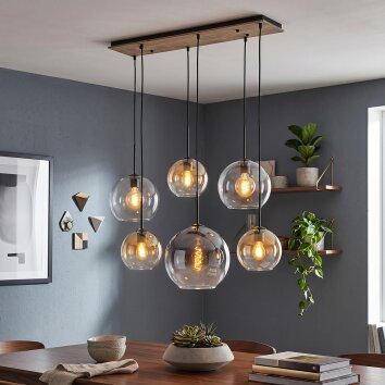 Koyoto E27 hanglamp met 6 bolkappen voor eetkamer, boho vintage