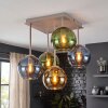 Cluster-plafondlamp Koyoto met 5 glazen bollen in blauw, goud en groen