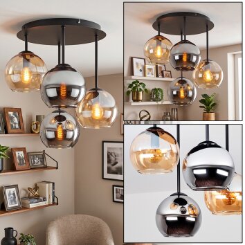 Koyoto 4-lichts plafondlamp met bolvormige kappen, retro vintage voor eetkamer