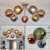 Cluster-plafondlamp Koyoto met zeven glazen bollen in blauw, groen en koperkleurig, ø 15 cm