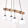 Houten-balk-hanglamp Koyoto, wikkelbare kabels, 4 lichtpunten voor de eettafel