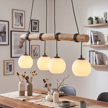 Koyoto houten eettafel hanglamp met boomstam-staaf, 4-lichts, lengte 80 cm