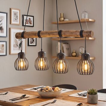 Oravi houten balk hanglamp voor eettafel, 4-lichts E27, lengte 80 cm