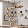 Hout-hanglamp Gondo met massieve stang, vier zwarte kooikappen, lengte 80 cm