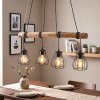 Hout-hanglamp Gondo met massieve stang, vier zwarte kooikappen, lengte 80 cm