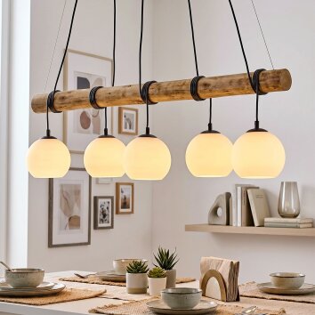 Koyoto houten staaflamp, 5-lichts hanglamp voor eettafel, lengte 100 cm