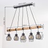 Houten-balk-hanglamp Oravi met vijf kooikappen voor de eettafel, lengte 100 cm, E27