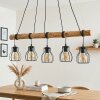 Houtenbalk-hanglamp Gondo met 5 kooikappen, kabels wikkelbaar voor de eettafel