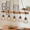 Houtenbalk-hanglamp Gondo met 5 kooikappen, kabels wikkelbaar voor de eettafel
