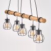 Houtenbalk-hanglamp Gondo met 5 kooikappen, kabels wikkelbaar voor de eettafel