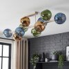 Cluster-plafondlamp Koyoto met 10 moderne glazen bollen in blauw, goud en groen