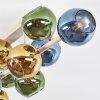 Cluster-plafondlamp Koyoto met 10 moderne glazen bollen in blauw, goud en groen